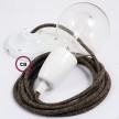 Pendel en porcelana, lámpara colgante cable textil Café en Lino Natural RN04