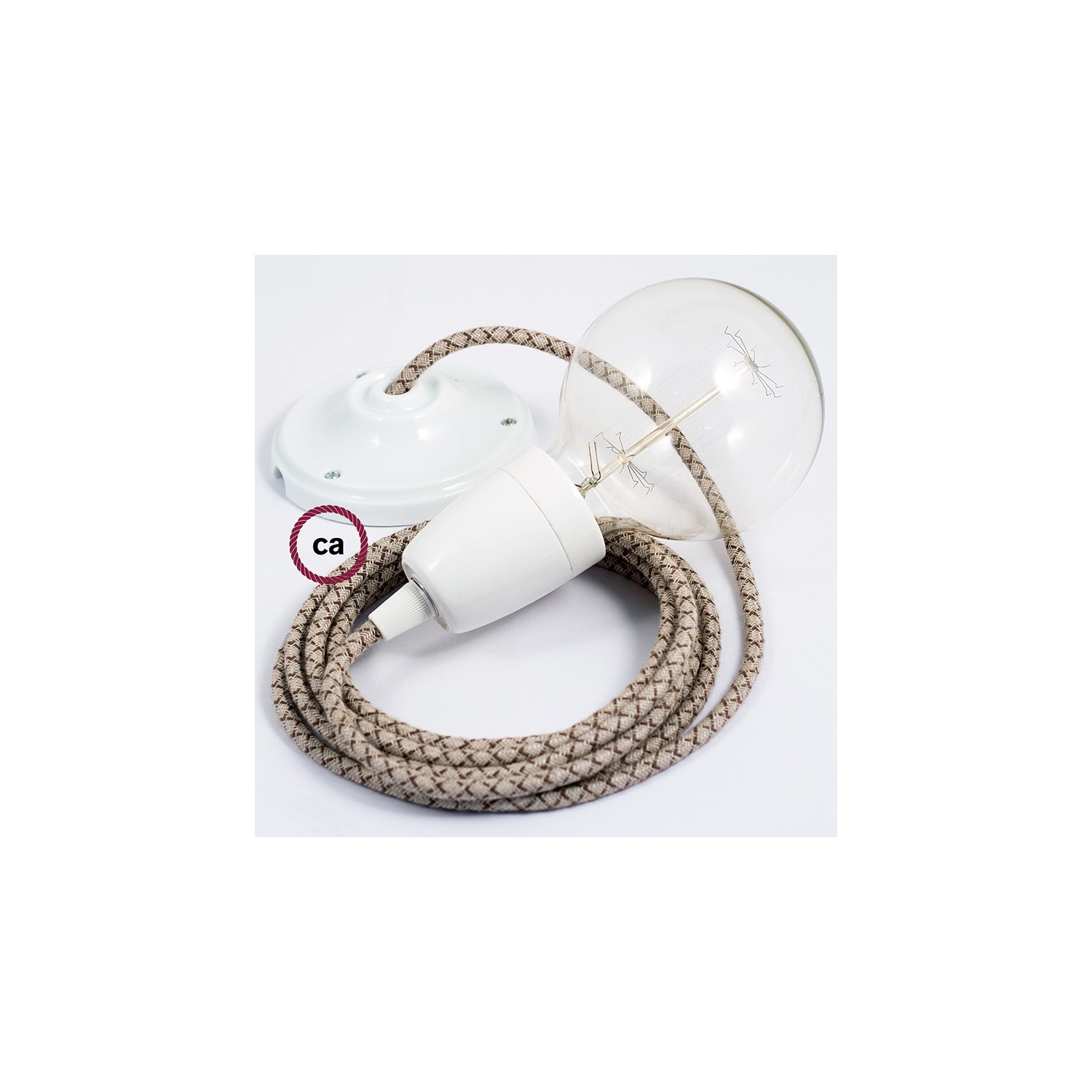 Pendel en porcelana, lámpara colgante cable textil Rombo Corteza RD63