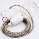 Pendel en porcelana, lámpara colgante cable textil Rombo Corteza RD63
