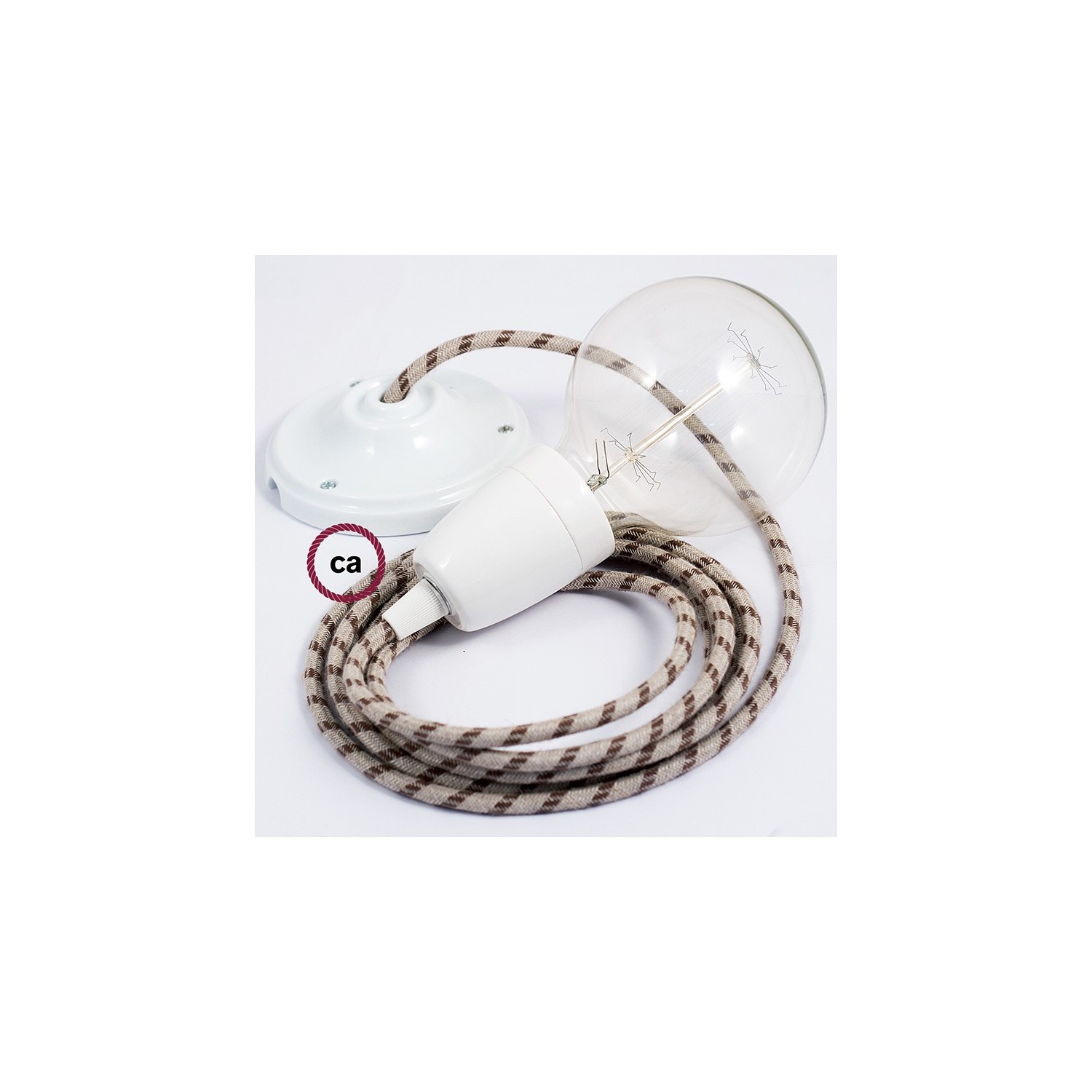 Pendel en porcelana, lámpara colgante cable textil Rayas Corteza RD53