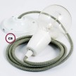 Pendel en porcelana, lámpara colgante cable textil ZigZag Verde Tomillo RD72