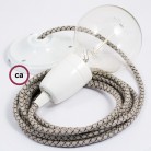 Pendel en porcelana, lámpara colgante cable textil Rombo Antracita RD64