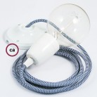 Pendel en porcelana, lámpara colgante cable textil ZigZag Azul RZ12