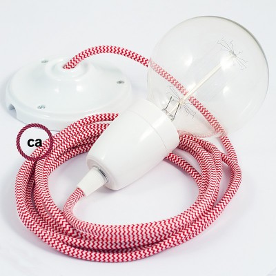 Pendel en porcelana, lámpara colgante cable textil ZigZag Rojo RZ09