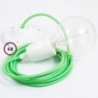 Pendel en porcelana, lámpara colgante cable textil Verde Fluorescente RF06