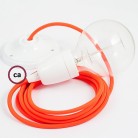 Pendel en porcelana, lámpara colgante cable textil Naranja Fluorescente RF15