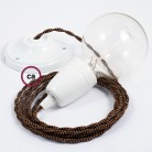 Pendel en porcelana, lámpara colgante cable textil Negro y Whisky en tejido Rayón TZ22