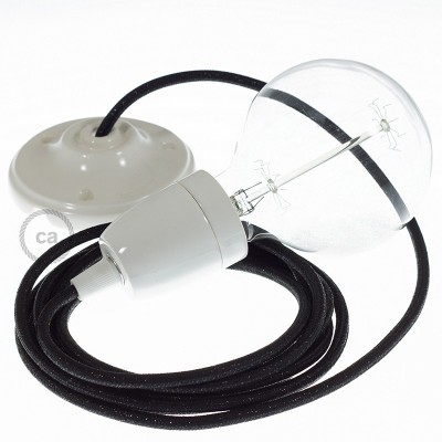 Pendel en porcelana, lámpara colgante cable textil Negro Brillante RL04