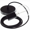 Pendel único, lámpara colgante cable textil Negro Brillante RL04