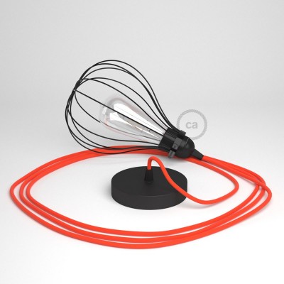 Lámpara colgante con jaula Drop color negro y cable RF15 Rayón Naranja Fluorescente