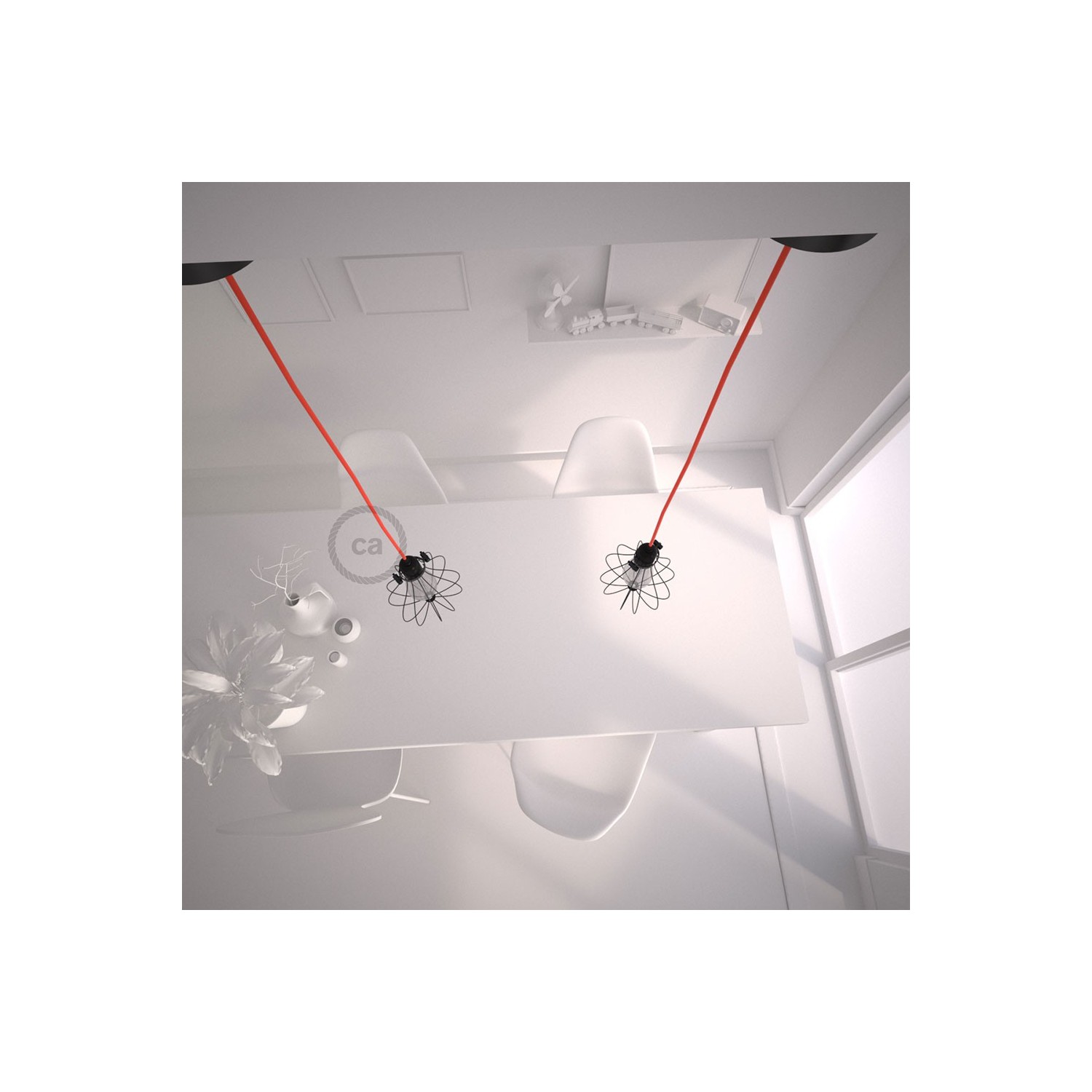 Lámpara colgante con jaula Drop color negro y cable RF15 Rayón Naranja Fluorescente
