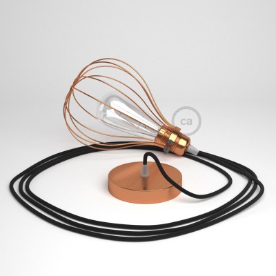 Lámpara colgante con jaula Drop acabado cobre y cable RC04 Algodón Negro