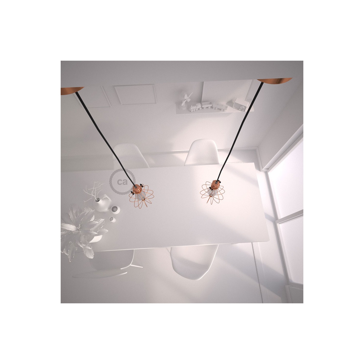 Lámpara colgante con jaula Drop acabado cobre y cable RC04 Algodón Negro