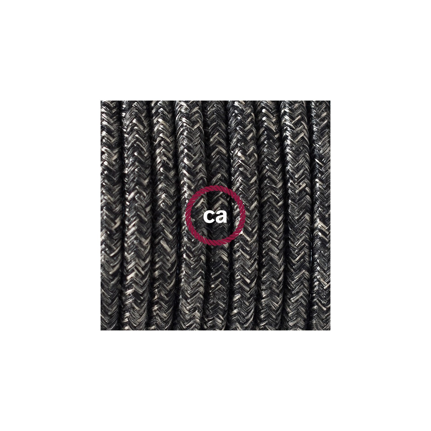 Lámpara colgante con jaula Drop color negro y cable RN03 Lino Natural Antracita