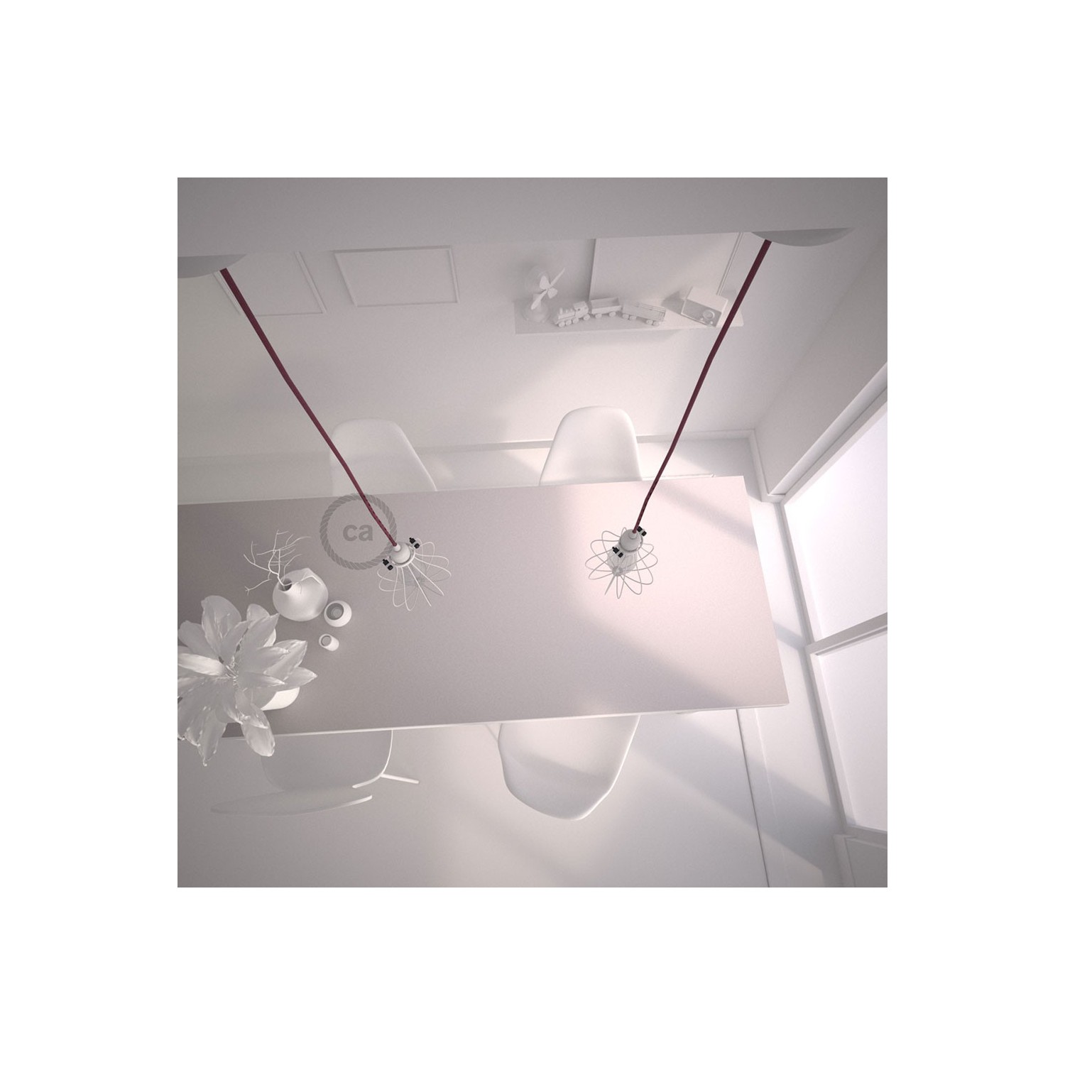 Lámpara colgante con jaula Drop color blanco y cable RC32 Algodón Rojo Violeta
