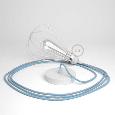 Lámpara colgante con jaula Drop color blanco y cable RD75 Algodón y Lino Natural ZigZag Azul Steward