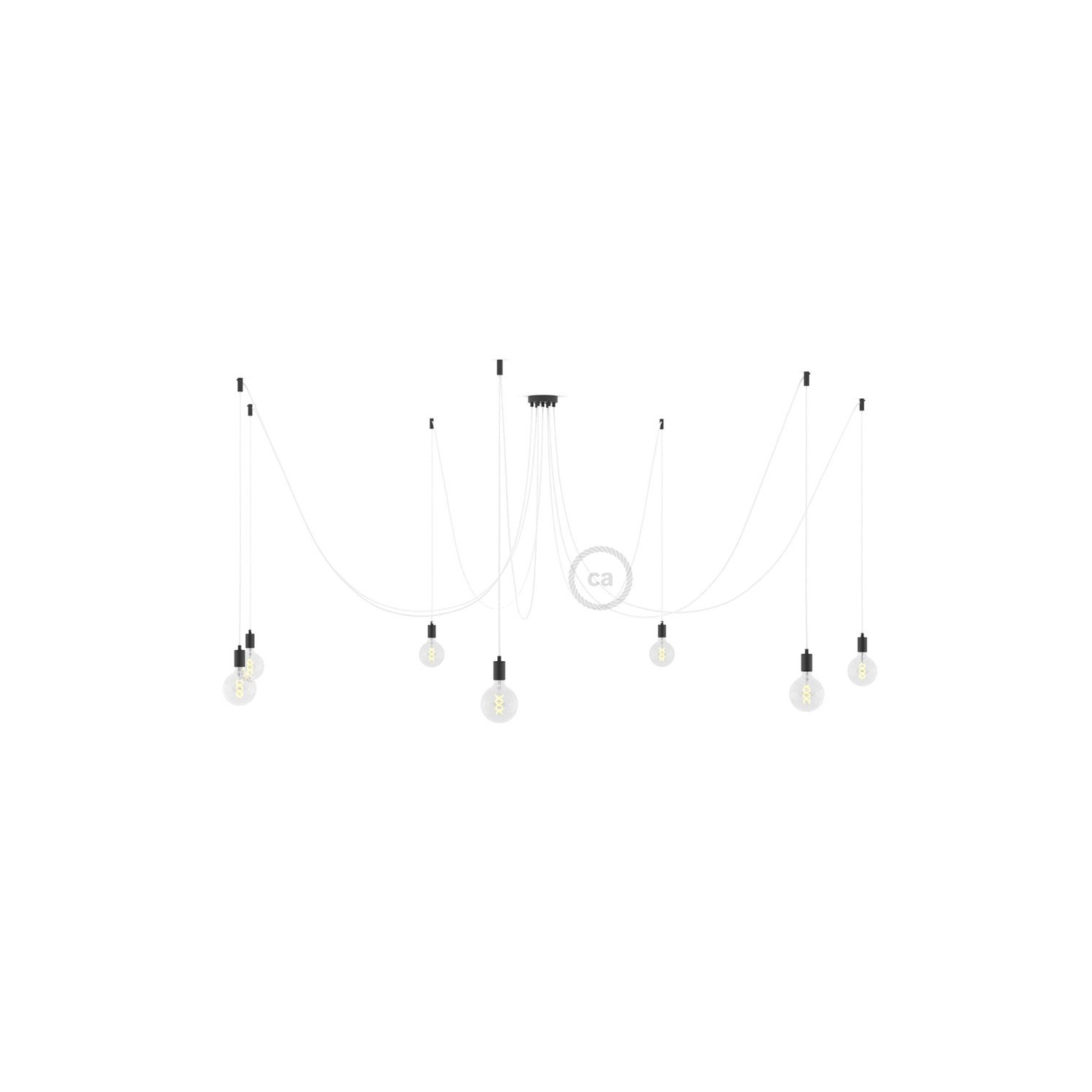 Spider, suspensión múltiple con 7 colgantes, metal negro, cable blanco RM01, Made in Italy
