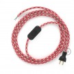 Cableado para lámpara de mesa, cable RP09 Rayón Bicolor Blanco-Rojo 1,8 m. Elige el color de la clavija y del interruptor!