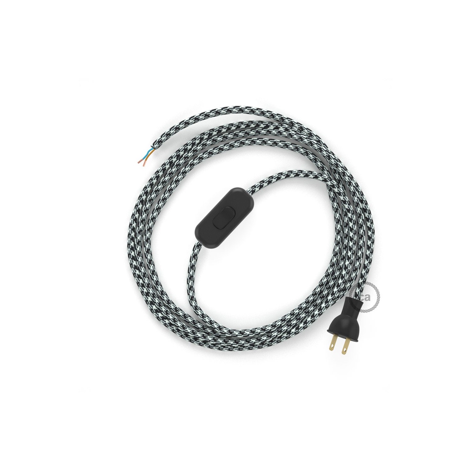 Cableado para lámpara de mesa, cable RP04 Rayón Bicolor Blanco-Negro 1,8 m. Elige el color de la clavija y del interruptor!
