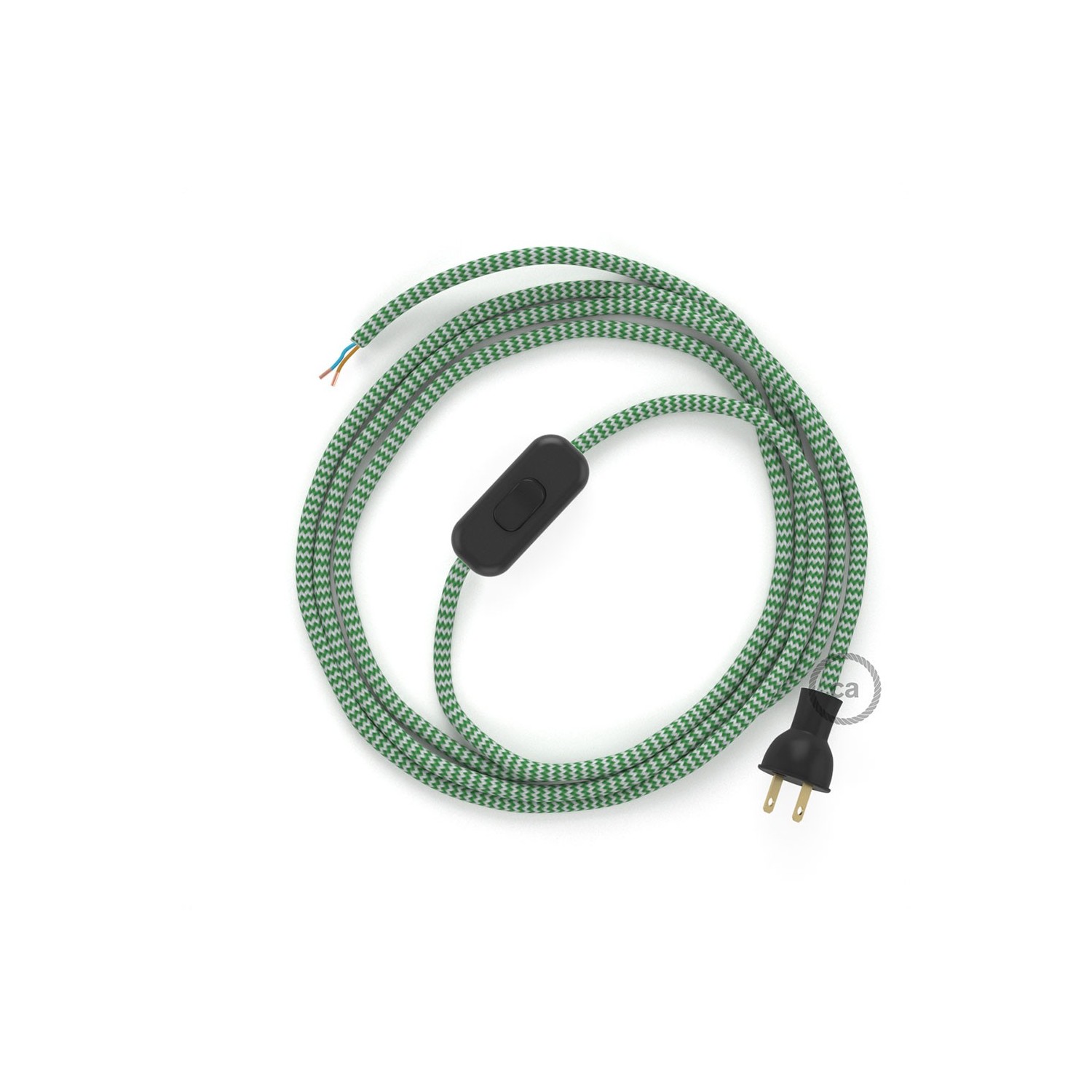 Cableado para lámpara de mesa, cable RZ06 Rayón ZigZag Blanco Verde 1,8 m. Elige el color de la clavija y del interruptor!