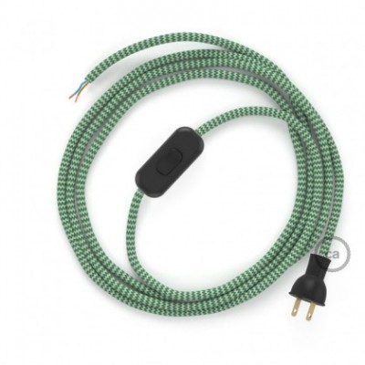 Cableado para lámpara de mesa, cable RZ06 Rayón ZigZag Blanco Verde 1,8 m. Elige el color de la clavija y del interruptor!