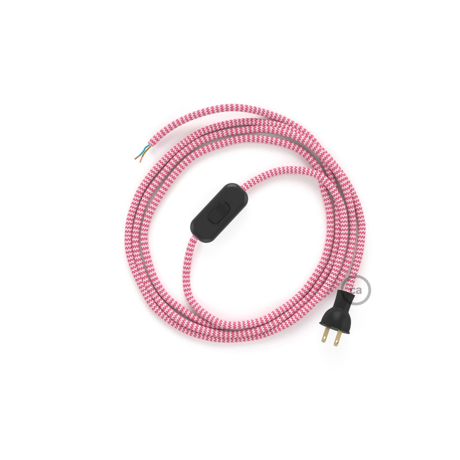 Cableado para lámpara de mesa, cable RZ08 Rayón ZigZag Blanco Fucsia 1,8 m. Elige el color de la clavija y del interruptor!