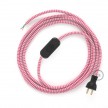 Cableado para lámpara de mesa, cable RZ08 Rayón ZigZag Blanco Fucsia 1,8 m. Elige el color de la clavija y del interruptor!
