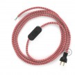 Cableado para lámpara de mesa, cable RZ09 Rayón ZigZag Blanco Rojo 1,8 m. Elige el color de la clavija y del interruptor!