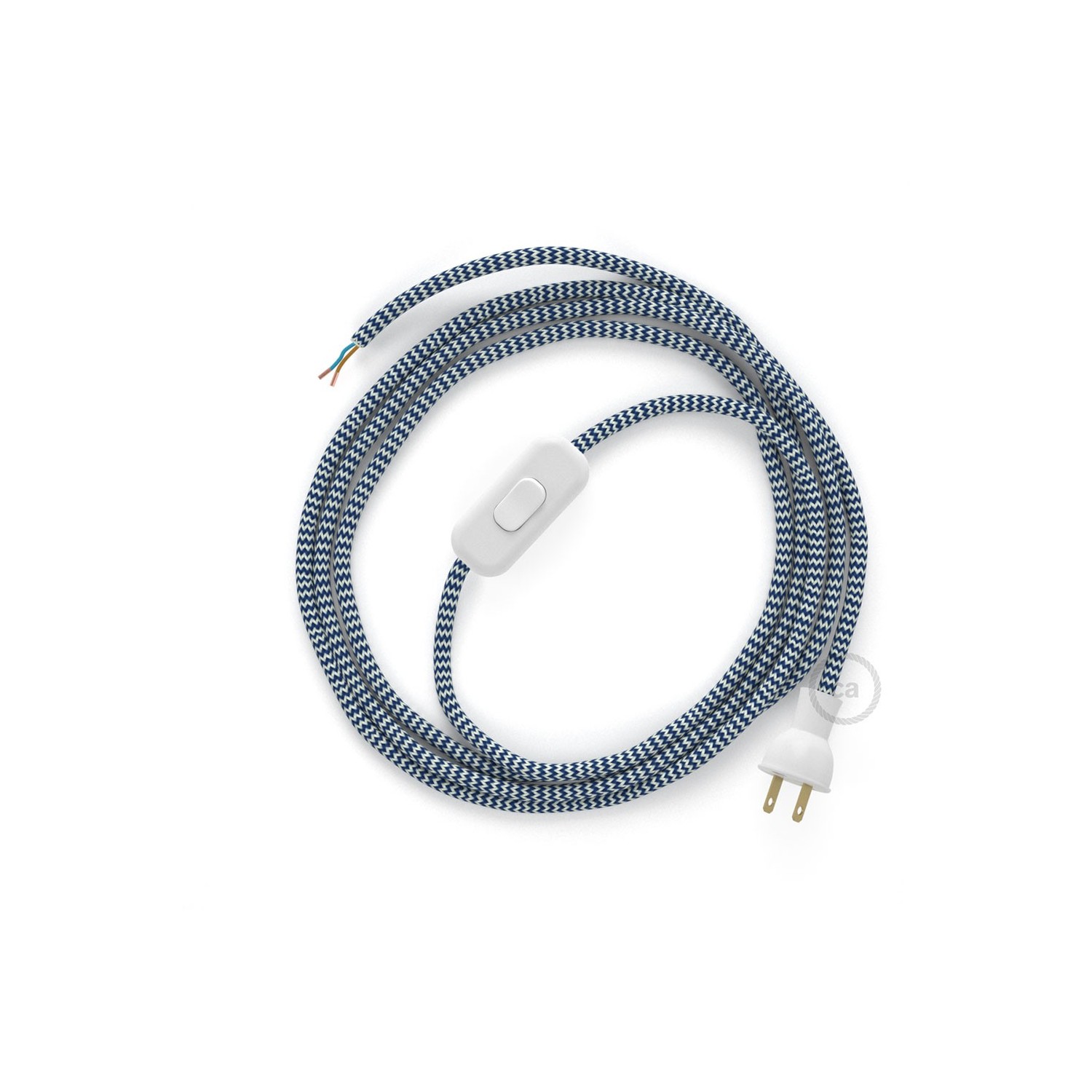Cableado para lámpara de mesa, cable RZ12 Rayón ZigZag Blanco Azul 1,8 m. Elige el color de la clavija y del interruptor!