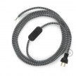 Cableado para lámpara de mesa, cable RZ04 Rayón ZigZag Blanco Negro 1,8 m. Elige el color de la clavija y del interruptor!