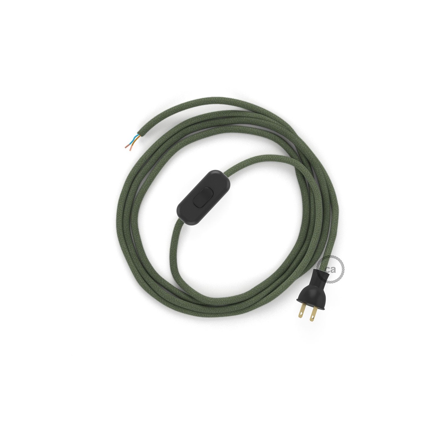 Cableado para lámpara de mesa, cable RC63 Algodón Verde Gris 1,8 m. Elige el color de la clavija y del interruptor!