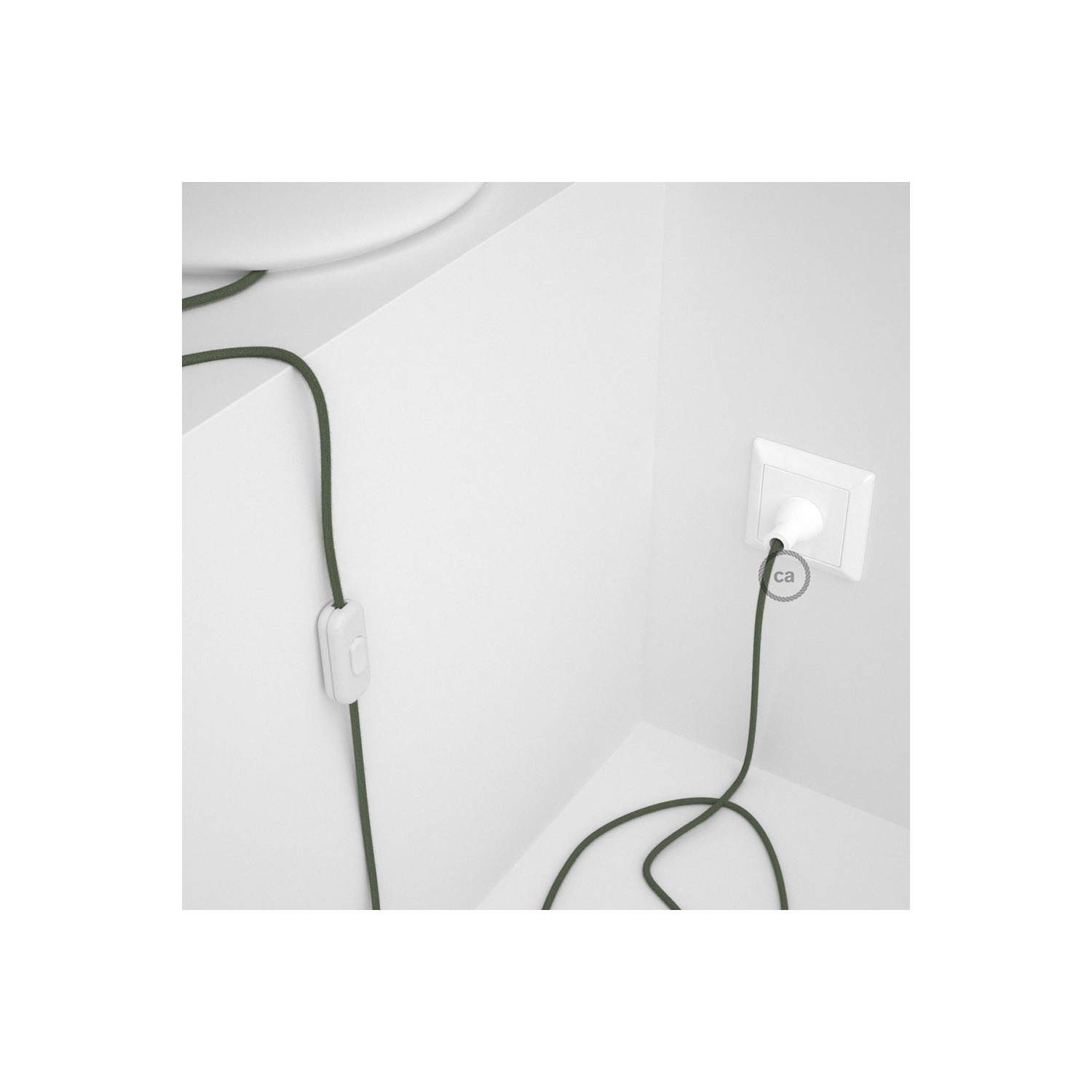 Cableado para lámpara de mesa, cable RC63 Algodón Verde Gris 1,8 m. Elige el color de la clavija y del interruptor!