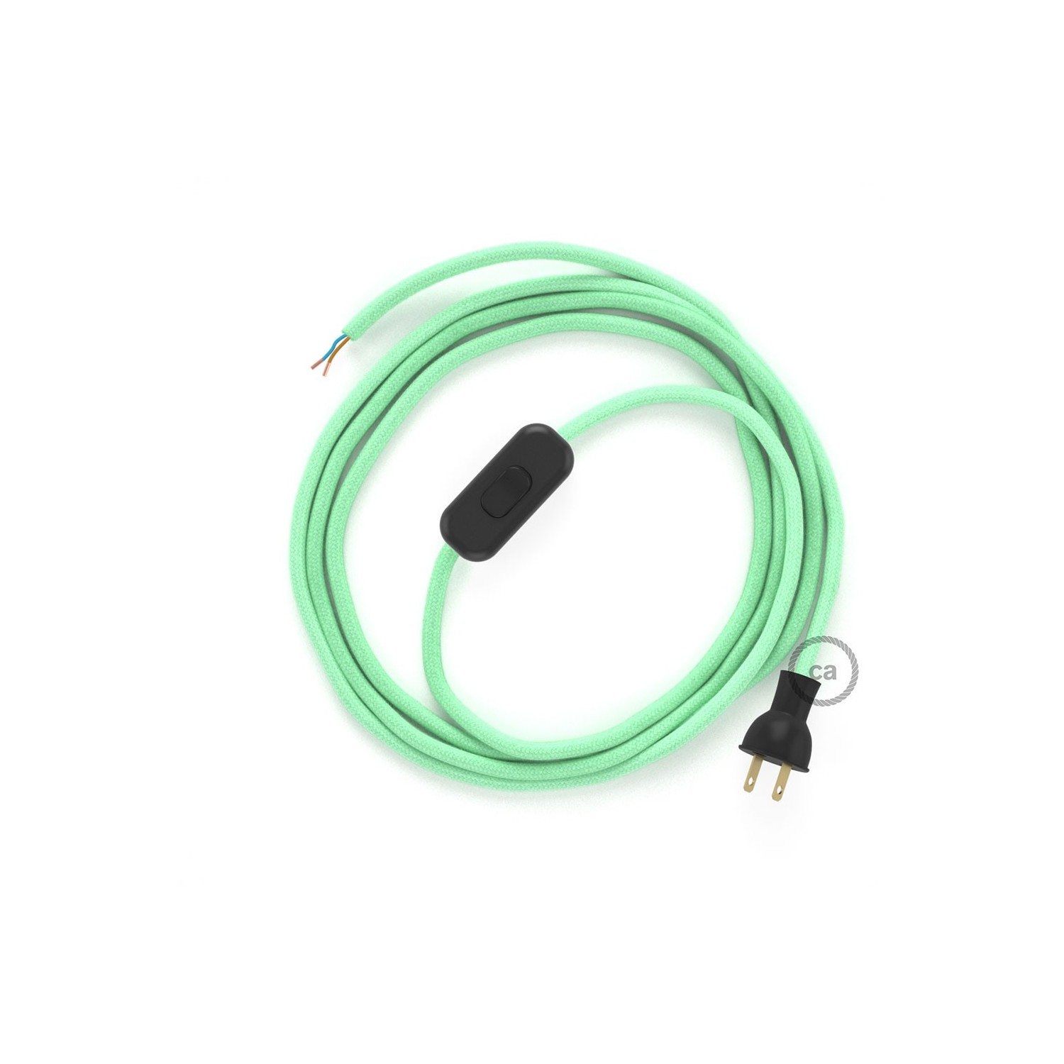 Cableado para lámpara de mesa, cable RC34 Algodón Verde Menta 1,8 m. Elige el color de la clavija y del interruptor!