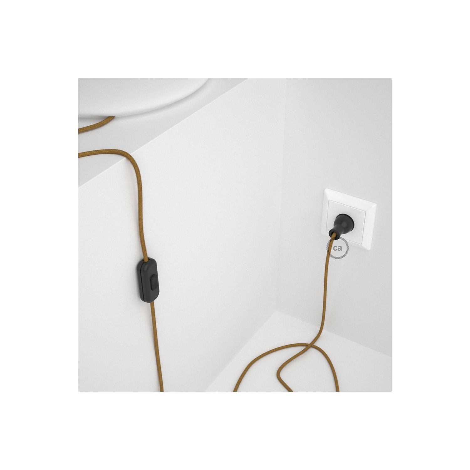 Cableado para lámpara de mesa, cable RC31 Algodón Miel Dorado 1,8 m. Elige el color de la clavija y del interruptor!