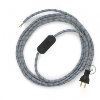 Cableado para lámpara de mesa, cable RD55 Algodón y Lino Rayas Azul Steward 1,8m.Elige el color de la clavija y del interruptor!