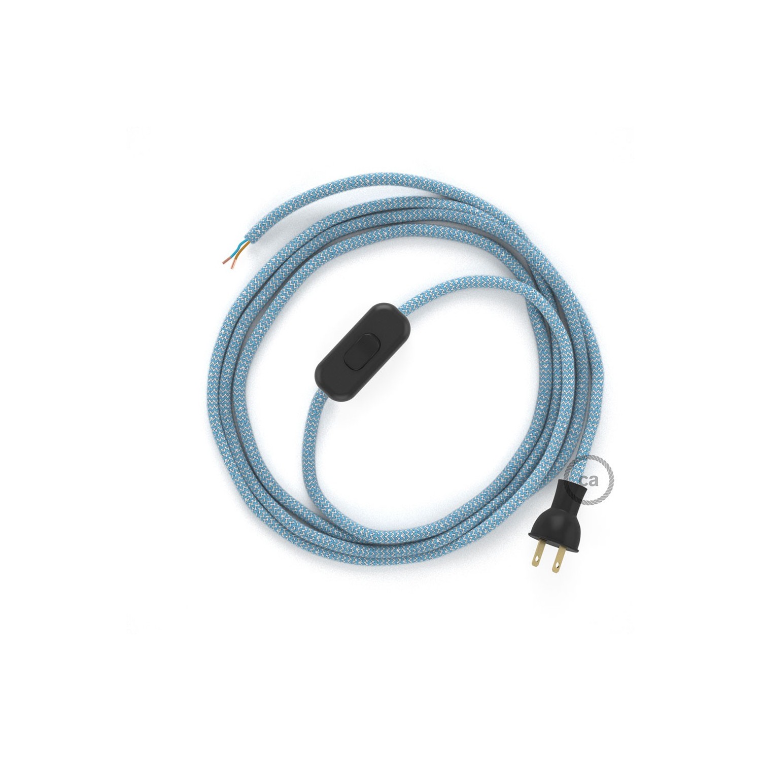 Cableado para lámpara de mesa, cable RD75 Algodón Lino ZigZag Azul Steward 1,8m.Elige el color de la clavija y del interruptor!