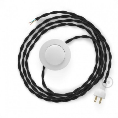 Cableado para lámpara de piso, cable TM04 Rayón Negro 3 m. Elige tu el color de la clavija y del interruptor!