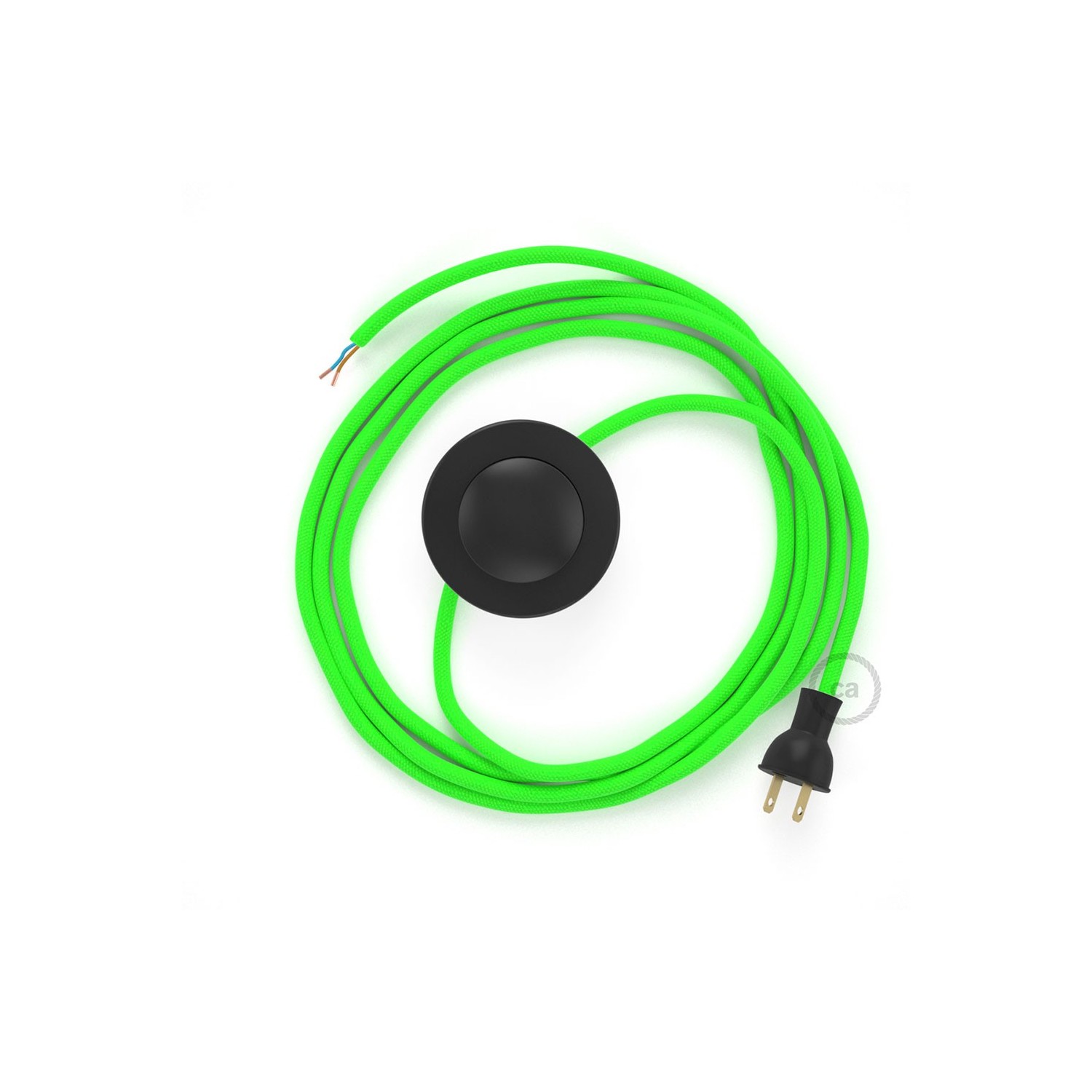 Cableado para lámpara de piso, cable RF06 Rayón Verde Fluorescente 3 m. Elige tu el color de la clavija y del interruptor!