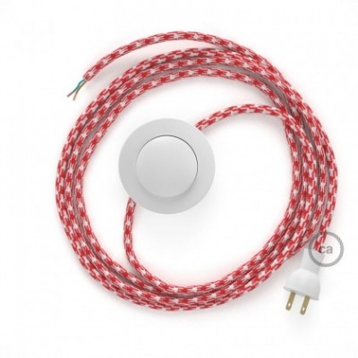 Cableado para lámpara de piso, cable RP09 Rayón Bicolor Blanco-Rojo 3 m. Elige tu el color de la clavija y del interruptor!