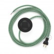 Cableado para lámpara de piso, cable RZ06 Rayón ZigZag Blanco Verde 3 m. Elige tu el color de la clavija y del interruptor!