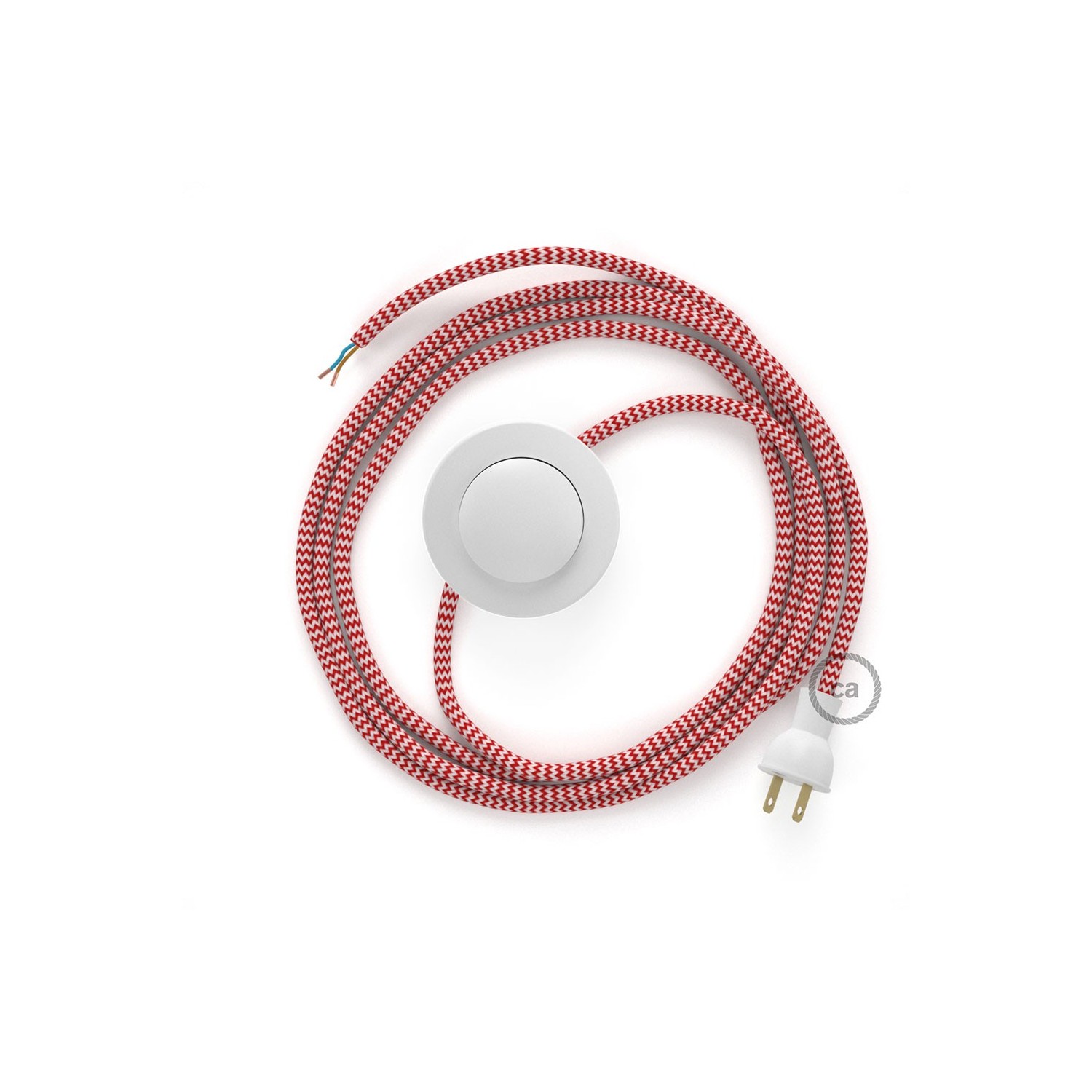 Cableado para lámpara de piso, cable RZ09 Rayón ZigZag Blanco Rojo 3 m. Elige tu el color de la clavija y del interruptor!