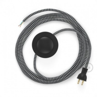 Cableado para lámpara de piso, cable RZ04 Rayón ZigZag Blanco Negro 3 m. Elige tu el color de la clavija y del interruptor!