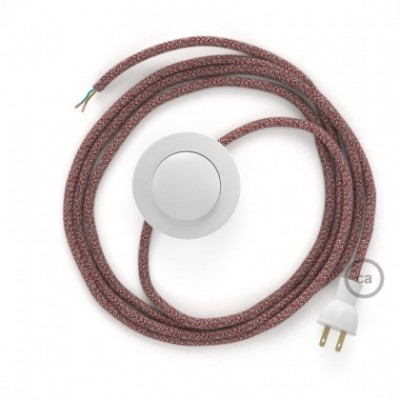 Cableado para lámpara de piso, cable RS83 Algodón y Lino Natural Rojo 3 m. Elige tu el color de la clavija y del interruptor!