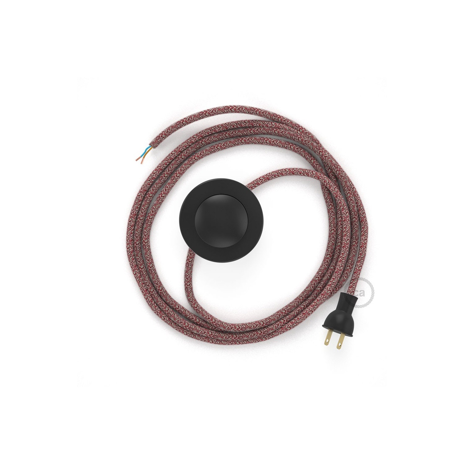 Cableado para lámpara de piso, cable RS83 Algodón y Lino Natural Rojo 3 m. Elige tu el color de la clavija y del interruptor!