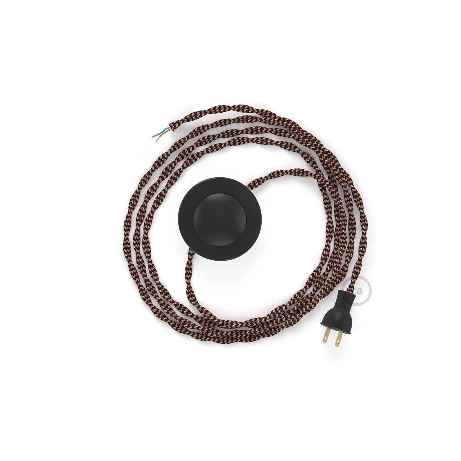 Cableado para lámpara de piso, cable TZ22 Rayón Negro y Whisky 3 m. Elige tu el color de la clavija y del interruptor!