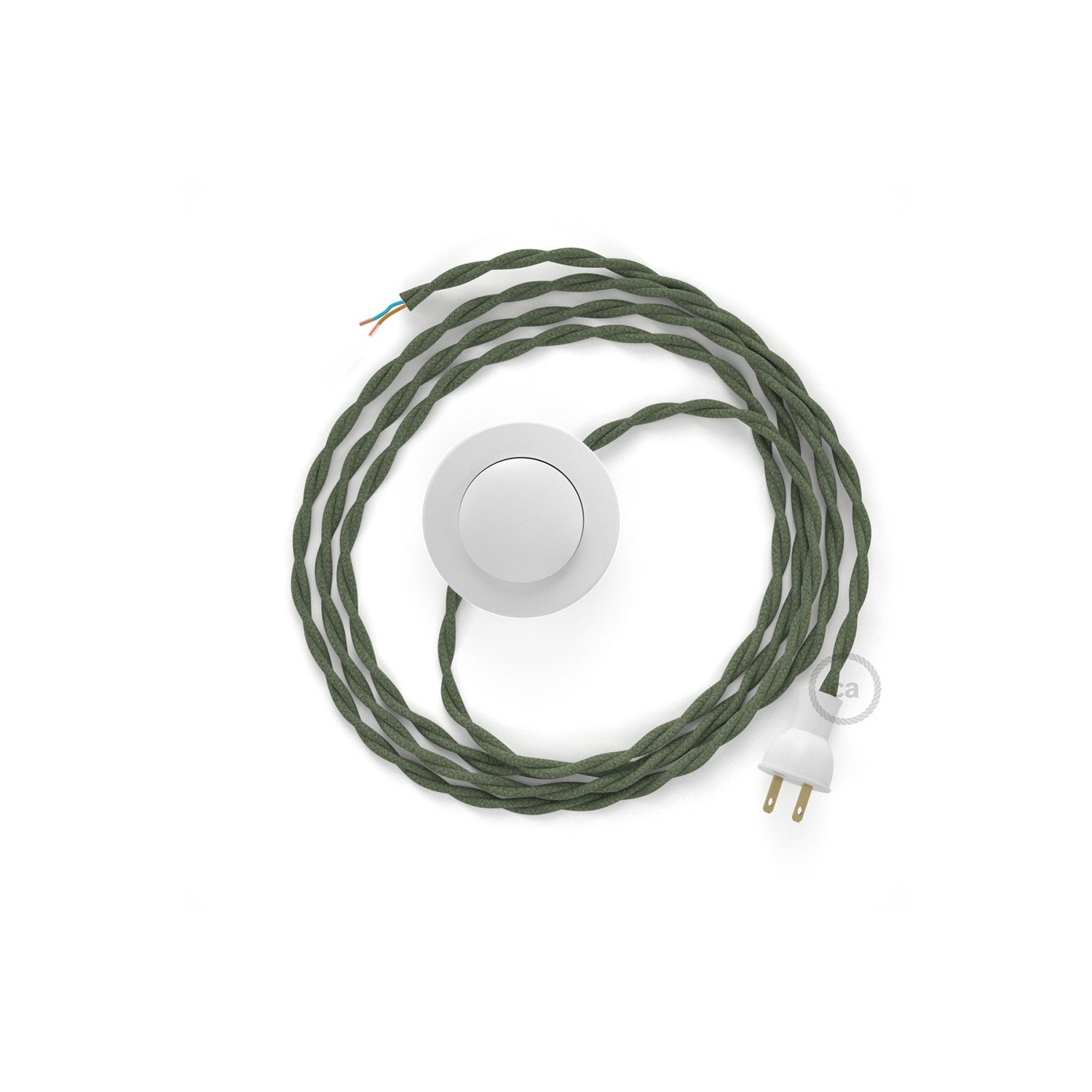 Cableado para lámpara de piso, cable TC63 Algodón Verde Gris 3 m. Elige tu el color de la clavija y del interruptor!