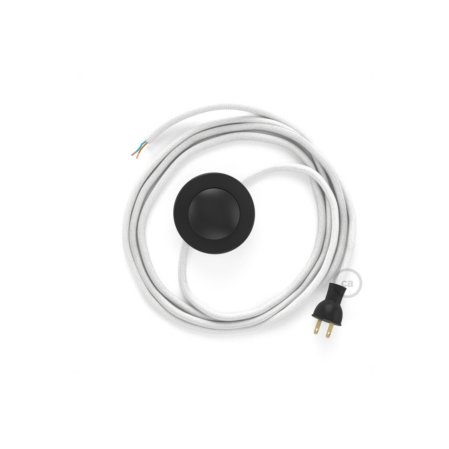 Cableado para lámpara de piso, cable RC01 Algodón Blanco 3 m. Elige tu el color de la clavija y del interruptor!