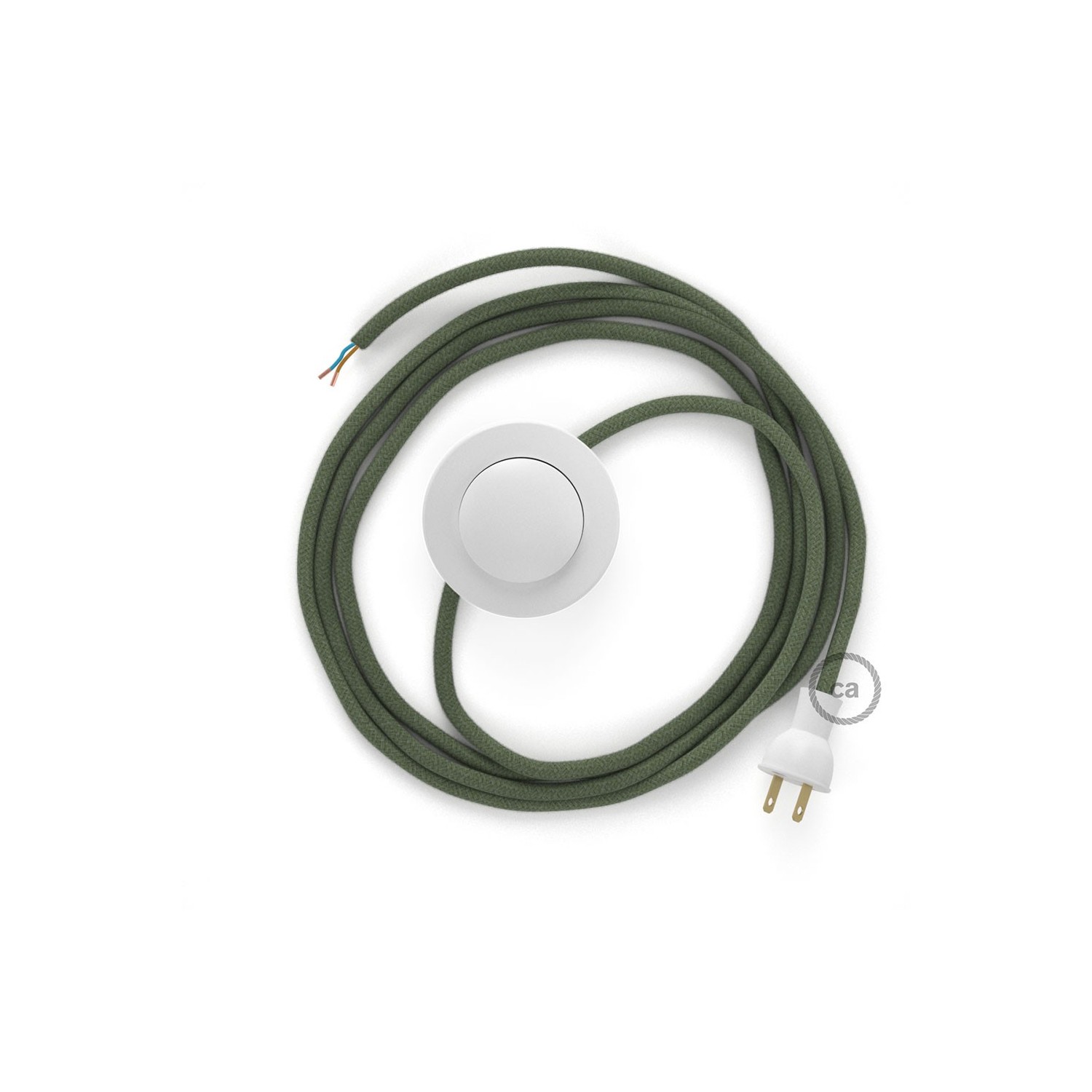 Cableado para lámpara de piso, cable RC63 Algodón Verde Gris 3 m. Elige tu el color de la clavija y del interruptor!