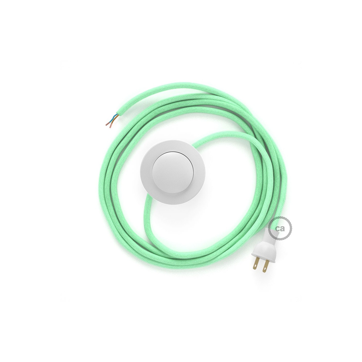 Cableado para lámpara de piso, cable RC34 Algodón Verde Menta 3 m. Elige tu el color de la clavija y del interruptor!