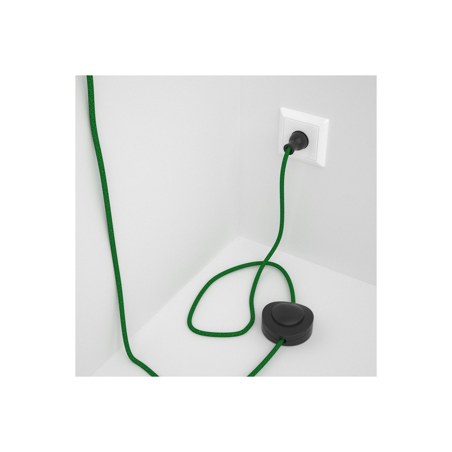 Cableado para lámpara de piso, cable RL06 Rayón Brillante Verde 3 m. Elige tu el color de la clavija y del interruptor!